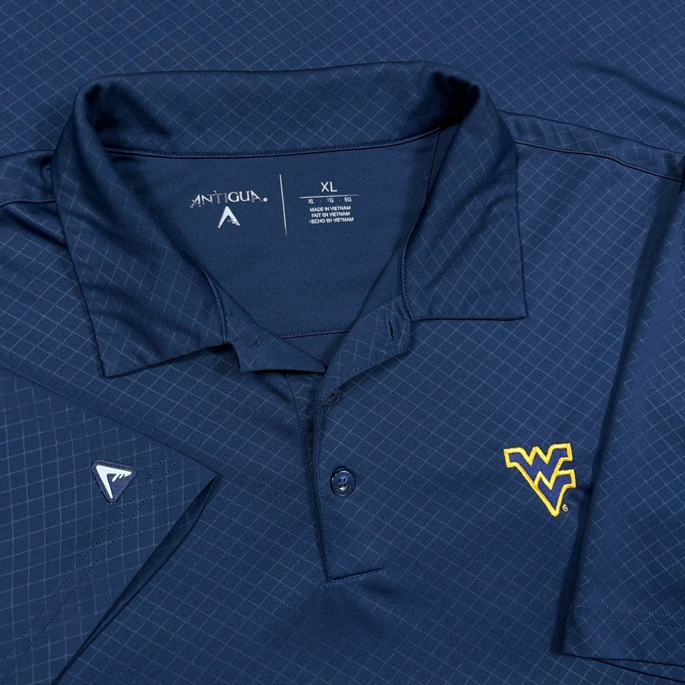 West Virginia Mountaineers Polo Shirt Men XL Blue Performance Wicking Dry WVU A4